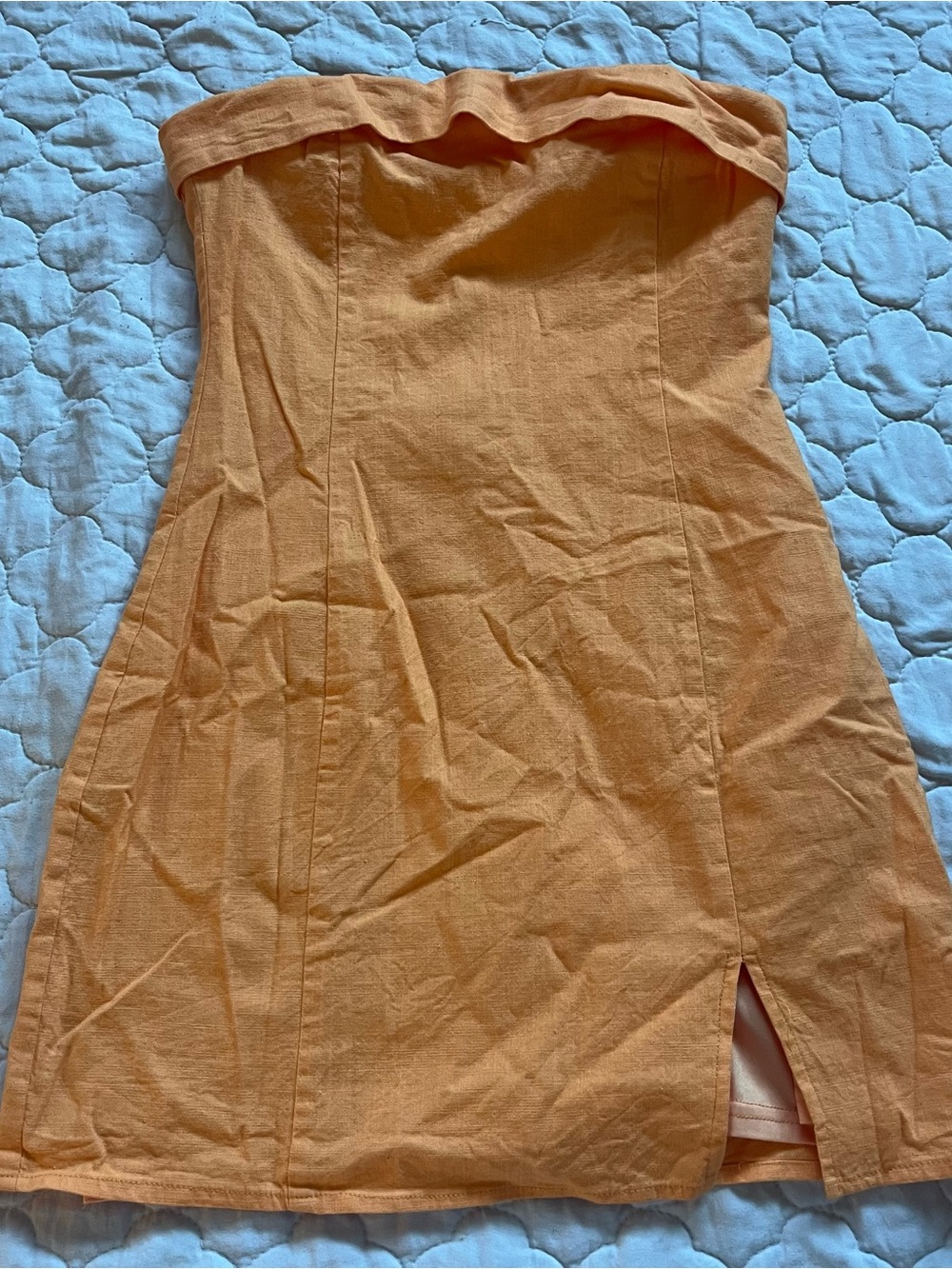 Sky to Moon Linen Texture Bright Sunset Orange Mini Strapless Summer Sundress